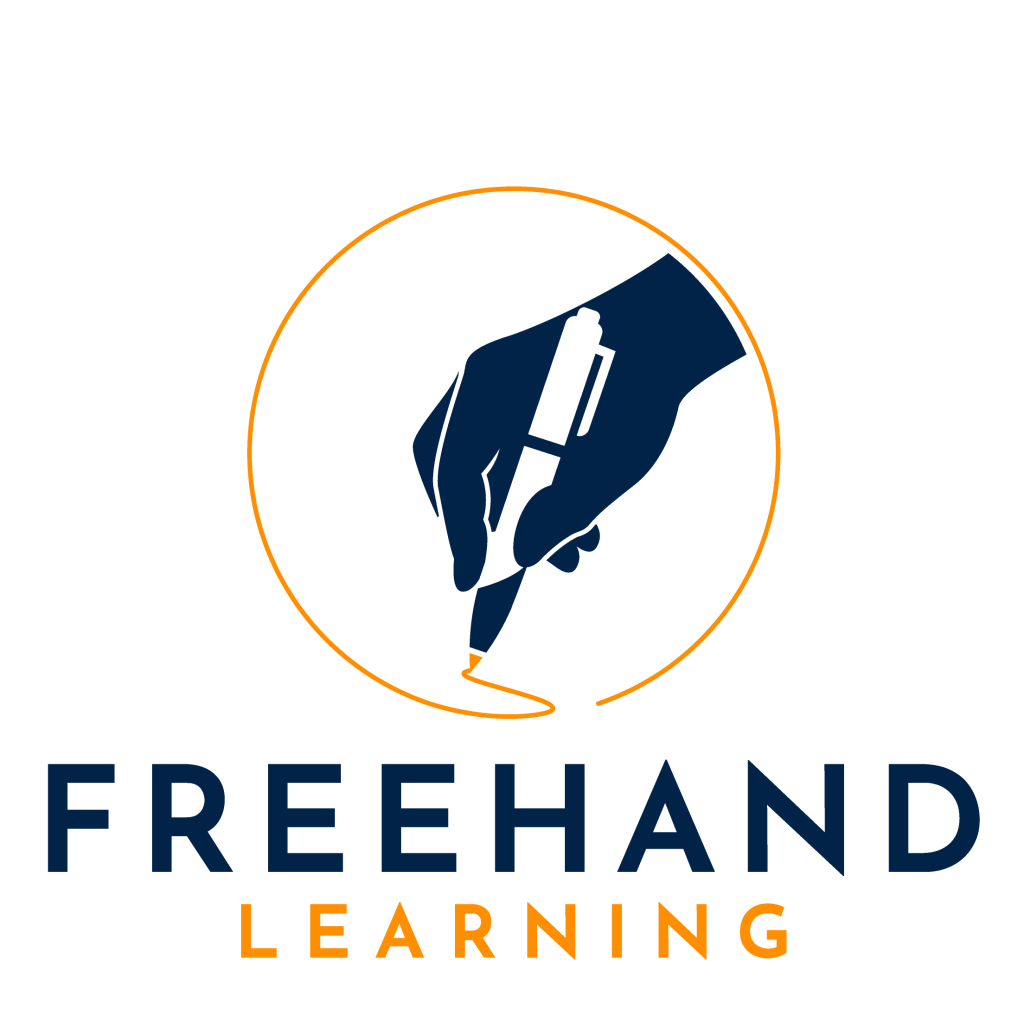 Freehand Learning logo, hand holding a pen
